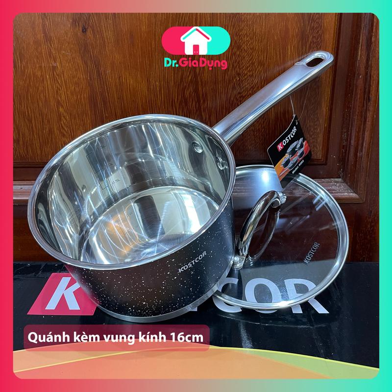 Bộ nồi KOSTCOR Đen 5 món, 9 đáy, Inox 304 đẹp xuất sắc, bộ dụng cụ nấu ăn chảo combo