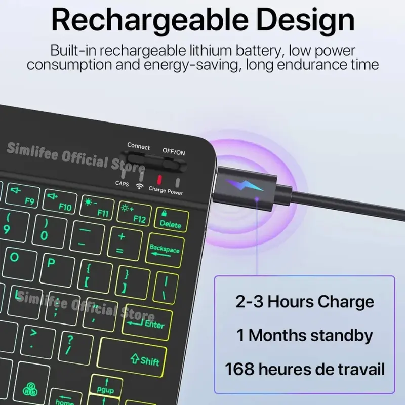 10 Inch Backlit Backlight Wireless Keyboard and Mouse Bluetooth LED Colorful For iPad Laptop Android Iphone 3