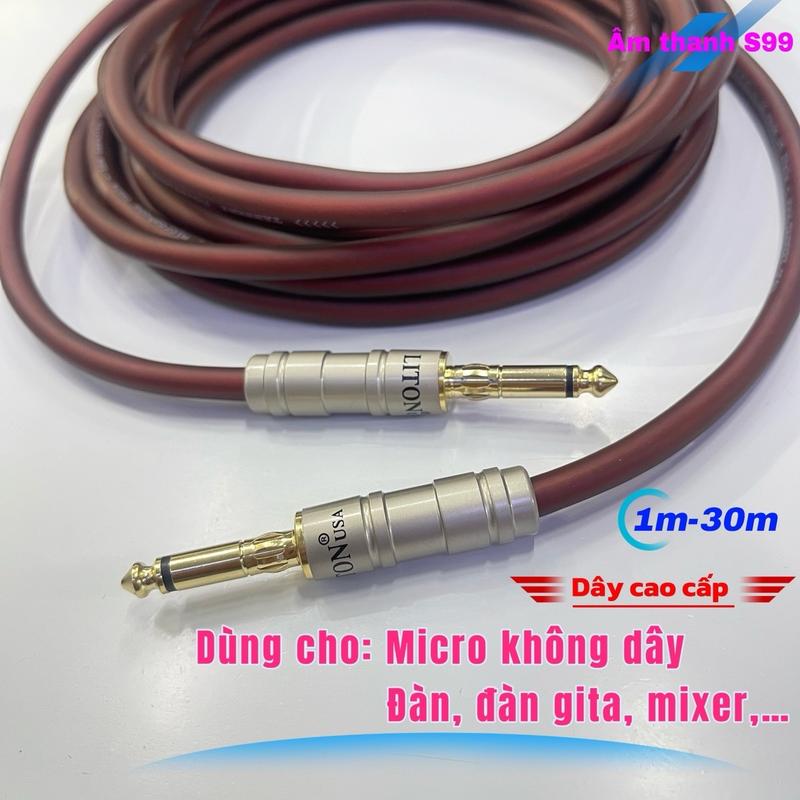 Dây 2 đầu 6ly cao cấp Liton.USA. Jack kim loại chống rỉ sét, dây 3 lõi đồng lớn tín hiệu âm thanh hay. Giao màu dây ngẫu nhiên. Dài 1m- 20m dùng cho micro, dàn karaoke , mixer, loa kéo, dàn âm thanh, đàn gita. Phụ kiện âm thanh
