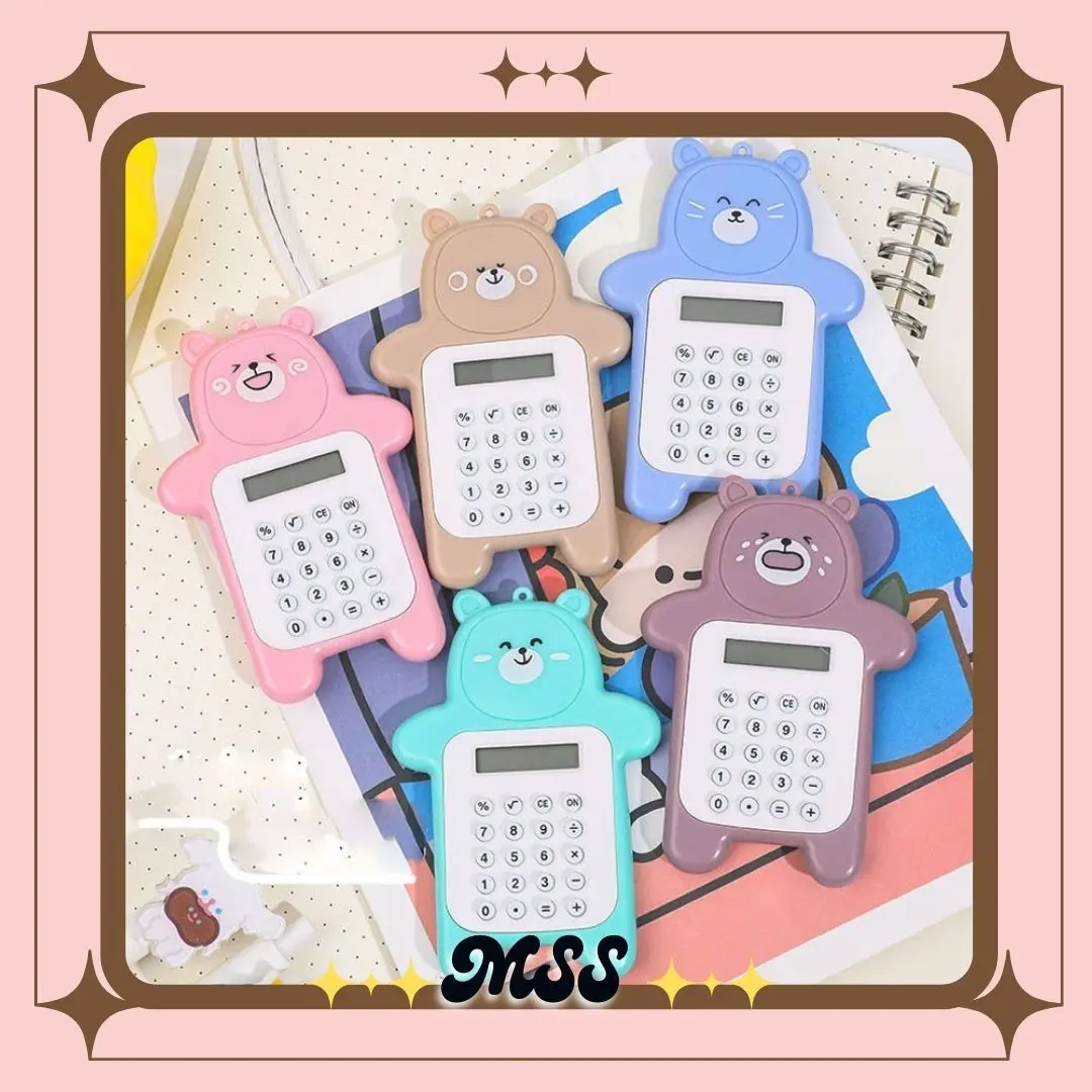 MSS Kalkulator Mini Portable Motif fBeruang Kalkulator Unik 8 Digit Tombol Karet Kalkulator Sekolah Stationary Warna Warni