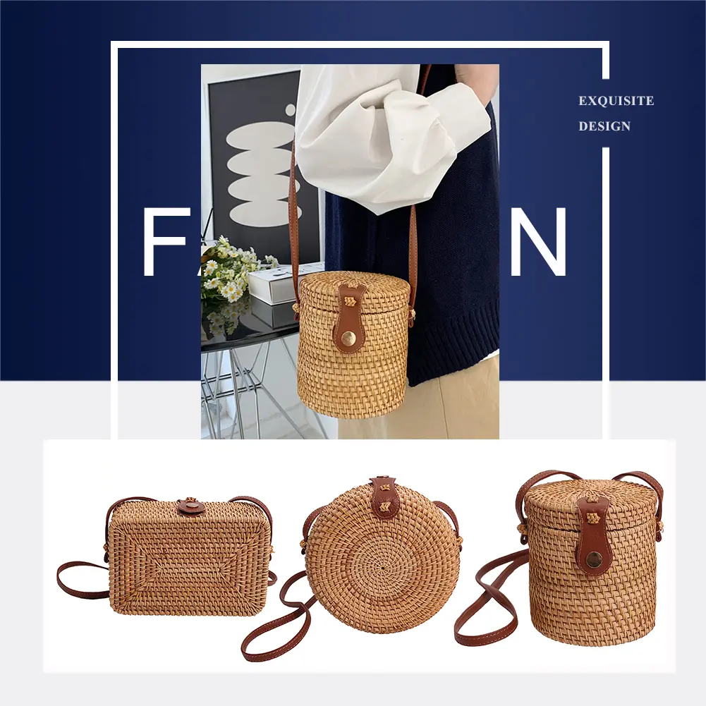 Handwoven Crossbody Bag Durable Rattan Female Shoulder Bag Storage Daily Leisure