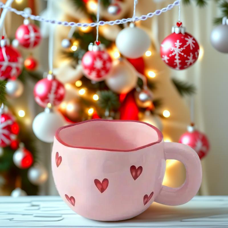 Product Introduction of Heart Pattern Ceramic Mug, 1 Count 7.4oz Creative Coffee Cup, Tea & Milk Cup, Sweet Camping Cup, Ideal Gift for Home & Office, Drinkware 0