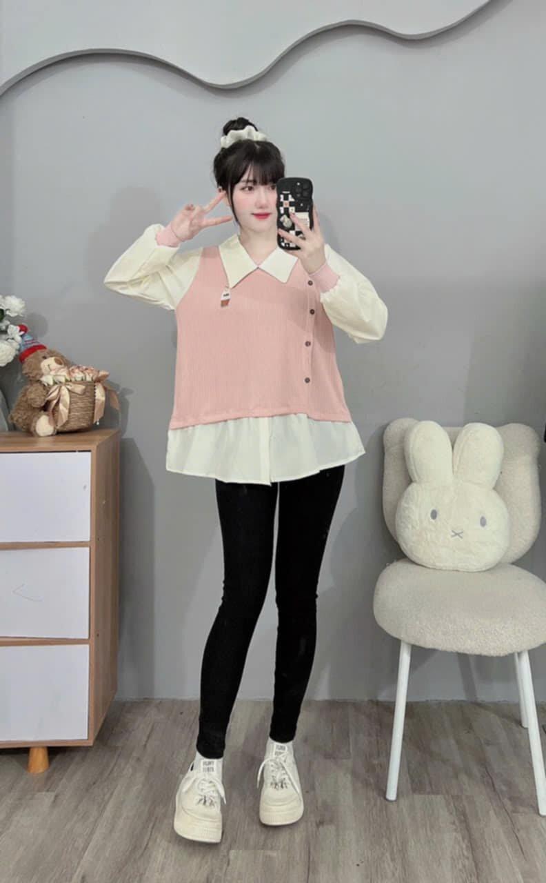 Product Introduction of áo bầu babydoll hàn quốc giả 2 lớp sang chảnh, áo bầu thêu gấu cute freesize 12