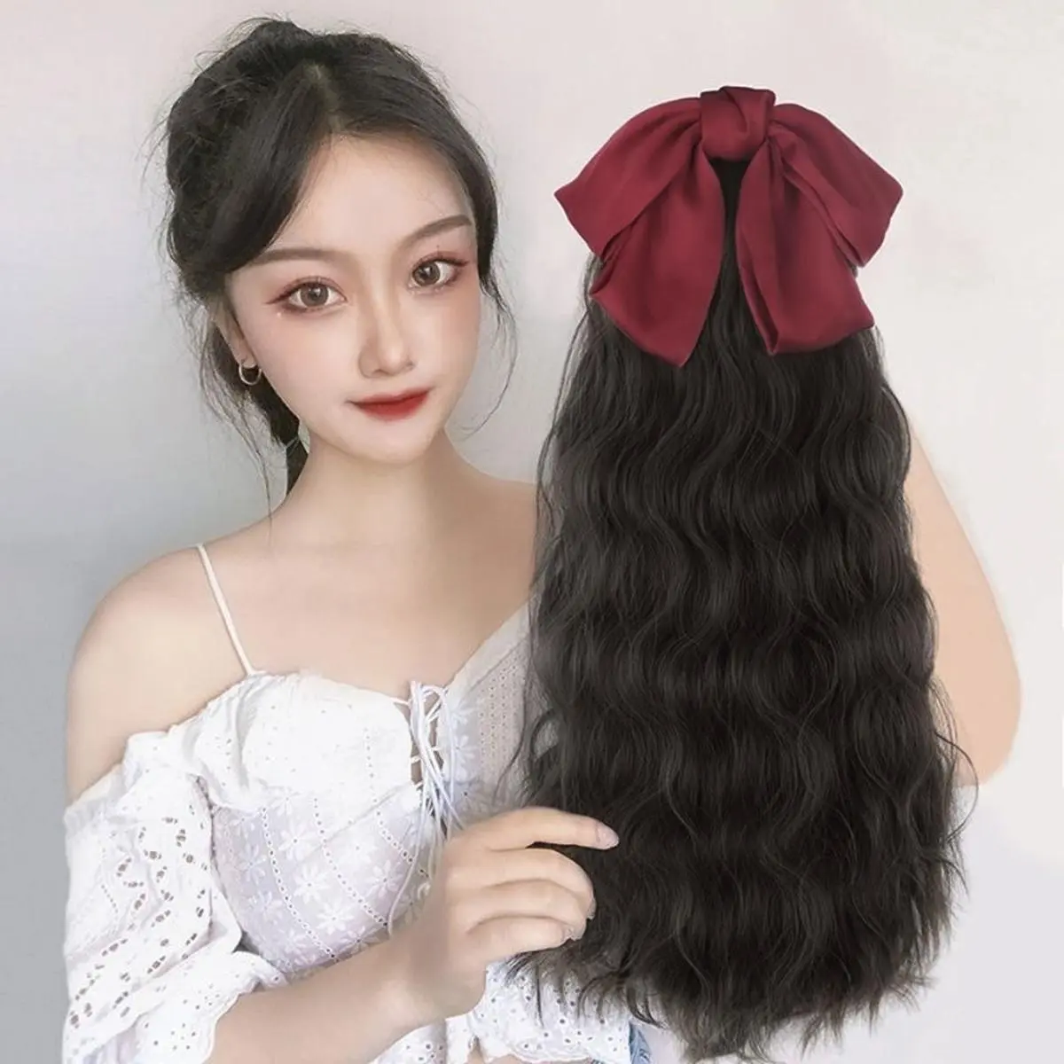 Tóc Giả Đuôi Ngựa Cho Trẻ Em, Cho Bé Gái, Tóc Xoăn Dài Trung Bình Có Nơ, Buộc Tóc Đuôi Ngựa, Đuôi Ngựa Perm Ngô, Thích Hợp Cho Trẻ Em