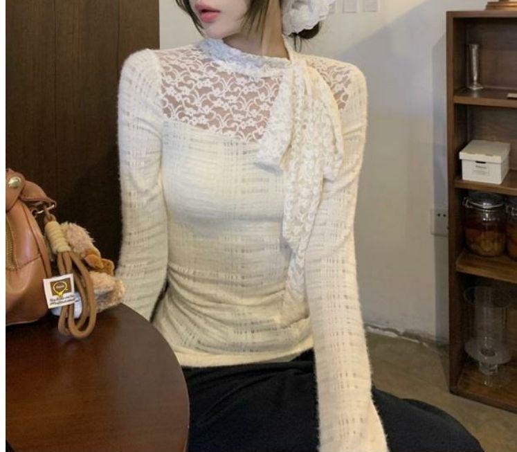 Product Introduction of Áo Ren Thiết Kế Phong Cách Pháp, Dành Cho Nữ, Dáng Ôm, Bộ Sưu Tập Thu Đông, Hàng Mới Về 2024, Dễ Thương Và Gợi Cảm, Áo Mặc Trong Giấu Kín Sơ Mi Women Top 26