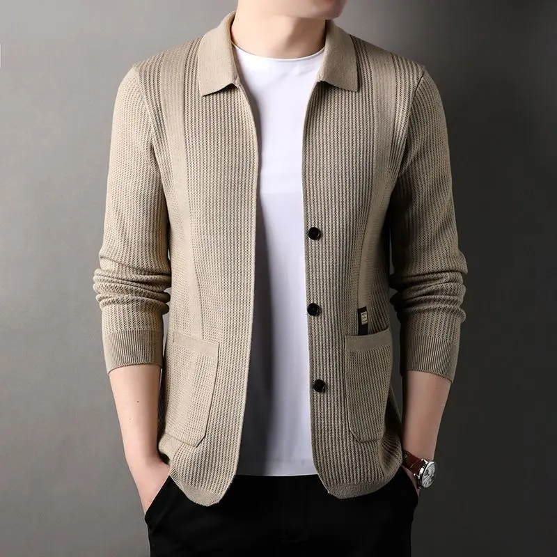 Áo Cardigan Dệt Kim, Cao Cấp, Dành Cho Nam Giới, Bộ Sưu Tập Mùa Xuân Và Mùa Thu, Hàng Mới Về, Màu Trơn Cổ Polo, Phong Cách Thường Ngày Áo Len Áo Dễ Phối Đồ 0