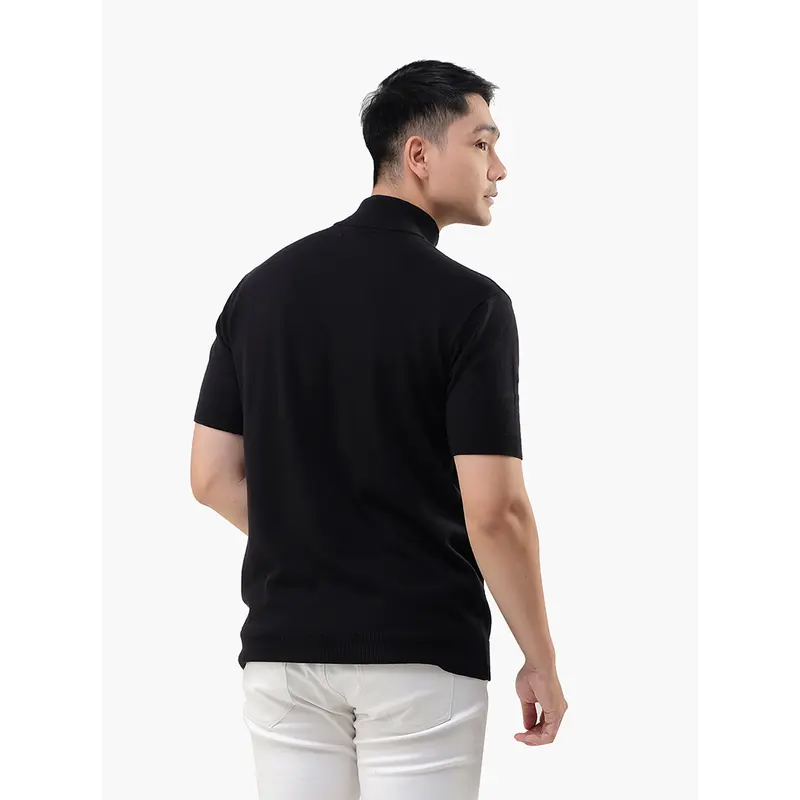 Gomuda Sweater Rajut Pria Mockneck Short Sleeve Knitwear Katun Spandex 5