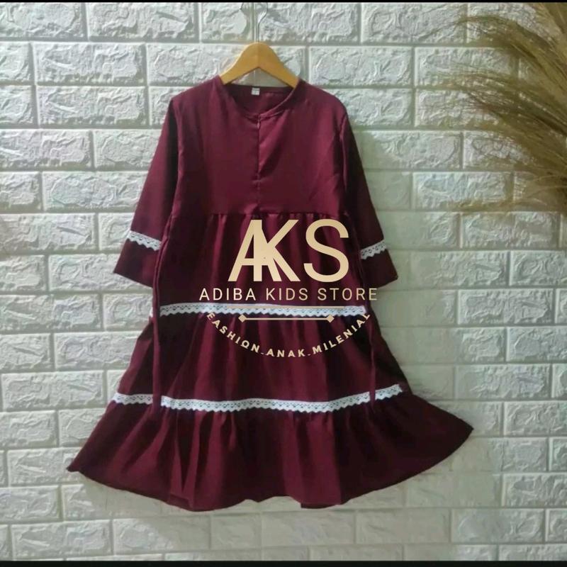gamis renda anak usia 5sampai 12 tahun Kerudung Motif Muslim Nyaman Dress Syari Tanggung Baju Remaja 3