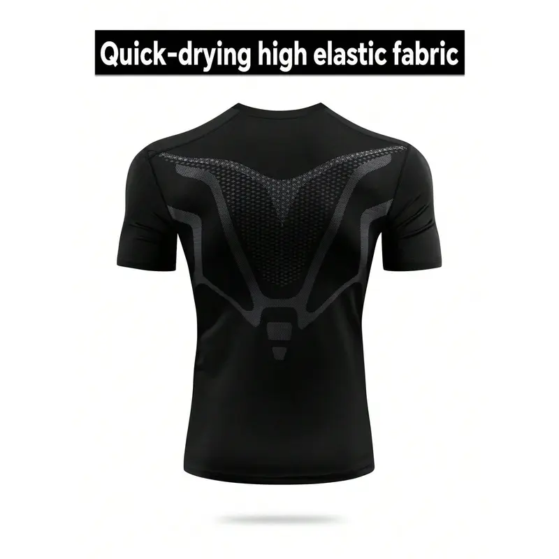 1pc Men's Compression Short Sleeve Base Layer Tight Fit Activewear For Core Workout 2