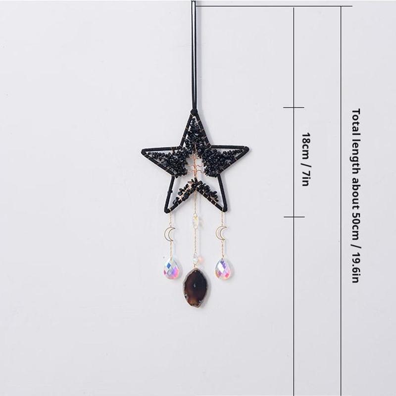 Star & Moon Design Dream Catcher, 1 Count Natural Agate Decor Hanging Ornament, Hanging Decor for Home Living Room Bedroom Garden 1