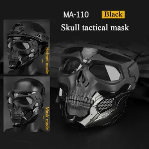 WOSPORT Topeng Motor Full Face Skull MA-110 Hitam - Masker Wajah Keren Anti Debu dengan Sirkulasi Udara & Lensa Mata - Cocok untuk Motor & Paintball