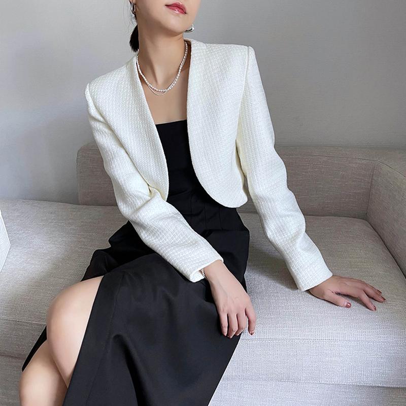 Áo vest dạ Tweed Yami Áo dạ ngắn khoác ngoài Oni Clothes thanh lịch sang trọng vải tweed dày dặn không bai xù sờn chỉ màu trắng sữa
