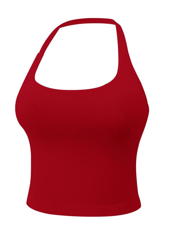 Women's Solid Removable Chest Pad Sports Tank Top, Casual Comfort and Durability Halter Neck Sports Top for Yoga Gym Workout, Ladies Sportswear for All Seasons, Sleeveless Gym Tops, Activewear Clothing