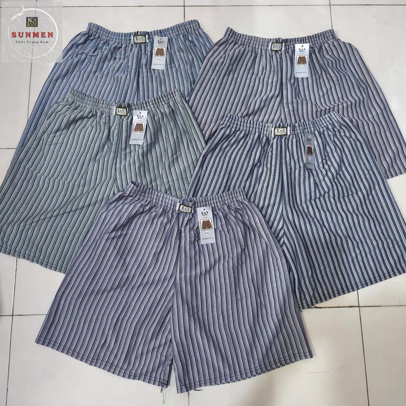 Quần Đùi Nam Kẻ Sọc Trắng Thun Co Giãn Có Túi Sau Mặc Ngủ,Mặc Nhà Thoáng Mát SUNMEN Size từ 45 - 90kg Cotton