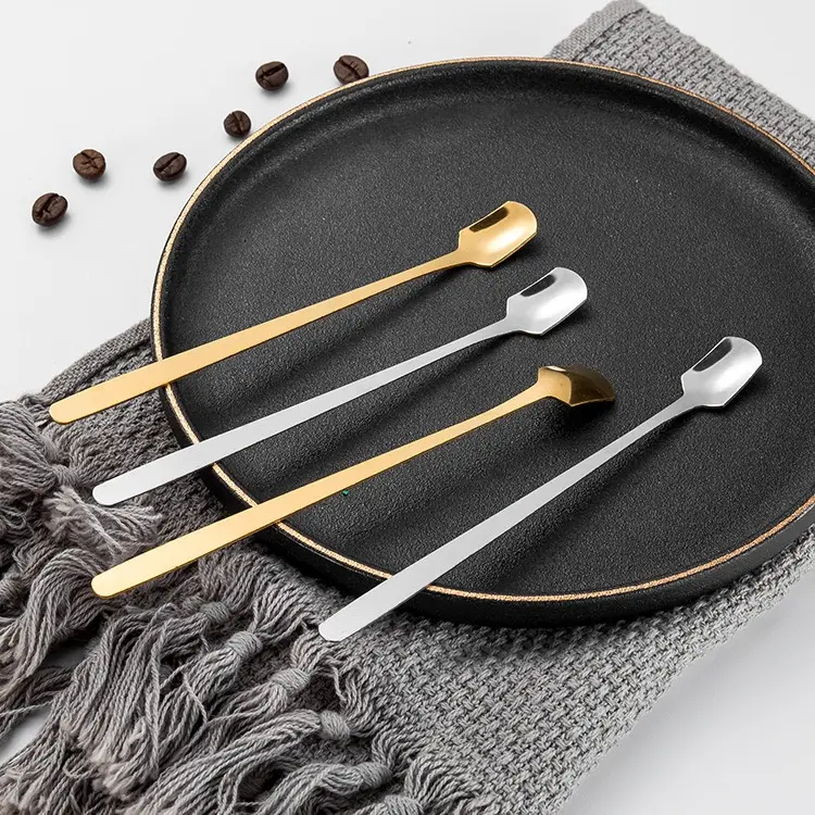Sendok Gagang Panjang Stainless Steel | Sendok Aduk Es Krim / Teh / Kopi | Sendok Makanan Penutup 0
