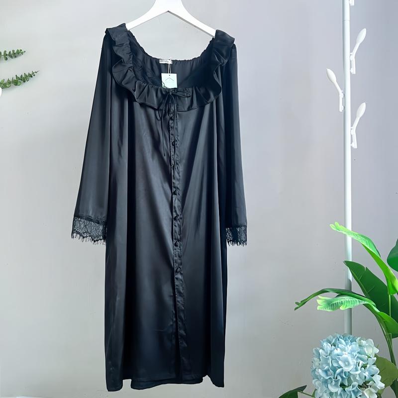 Đầm Ngủ, Cổ Vuông Viền Ren Dáng Dài Cho Nữ, Chất Liệu Lụa Trơn, Mềm, Min, VD04 Váy Ngủ Women Dress mặc