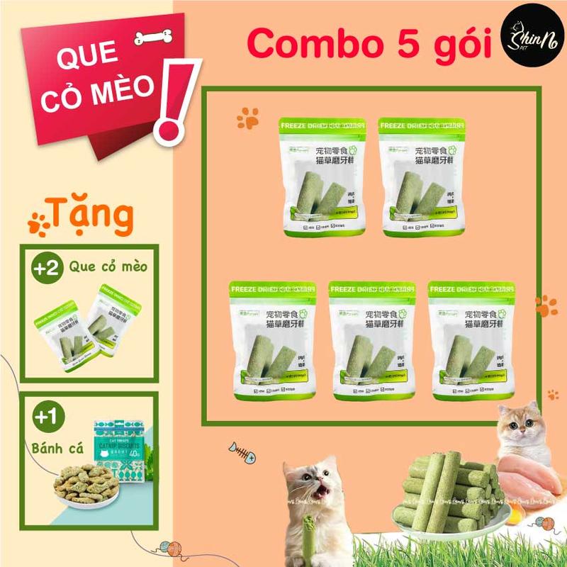 {Combo 5 gói tặng 2 gói+1Bánh Cá}Que Cỏ Mèo,Thanh Cỏ Mèo,cỏ mèo,catnip vị Thịt Gà Làm Sạch Răng và Tiêu Búi Lông cho Chó Mèo 1 GÓI 6 THANH tổng 30g