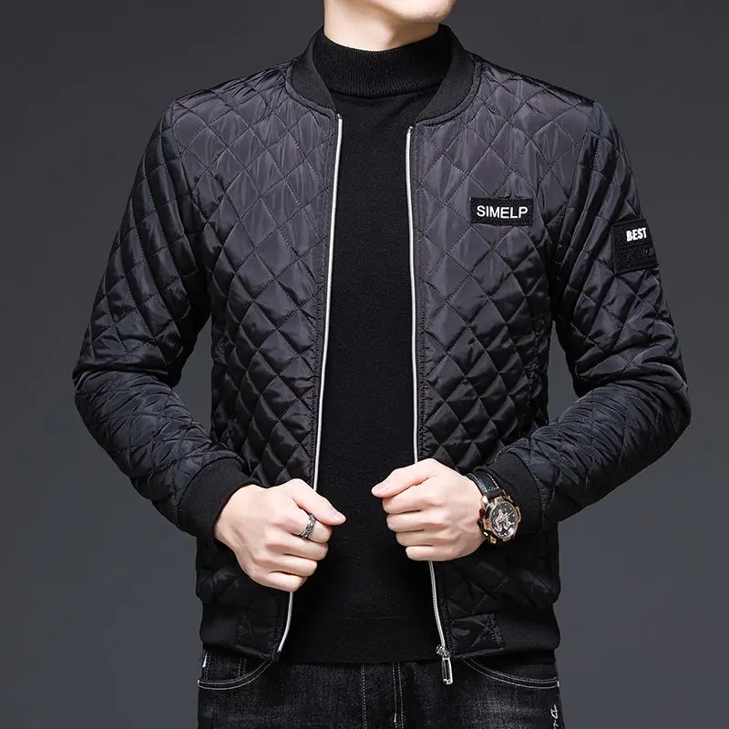 Spring Jacket Men's Down Cotton Coat Autumn Winter Men's Jacket Cotton Padded Jacket Youth Dad's Thickened Coat Slipper