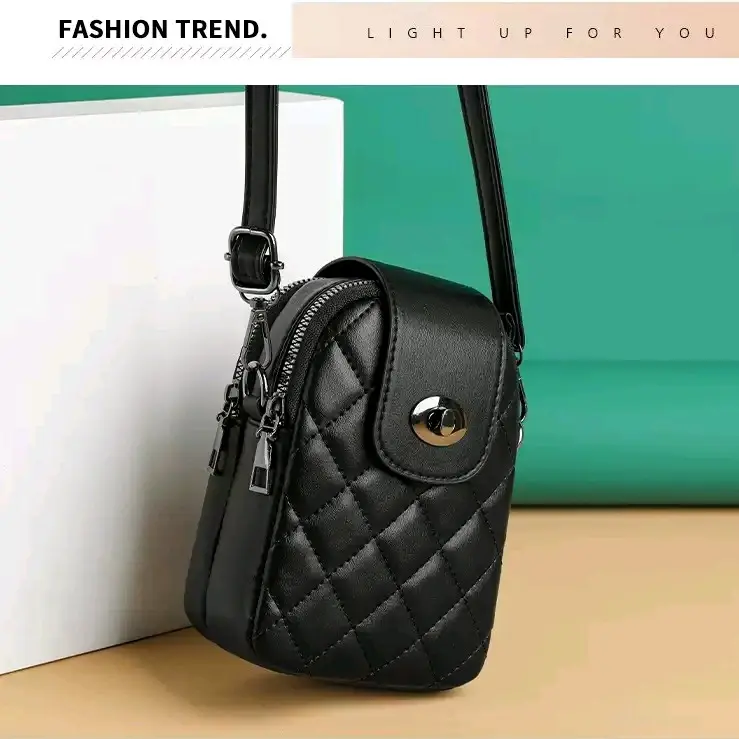 HM - Tas Selempang Wanita Tas Hp Tas Wanita Bahan Kulit Motif Jahit Terbaru 2023 Tas Kulit PU 1