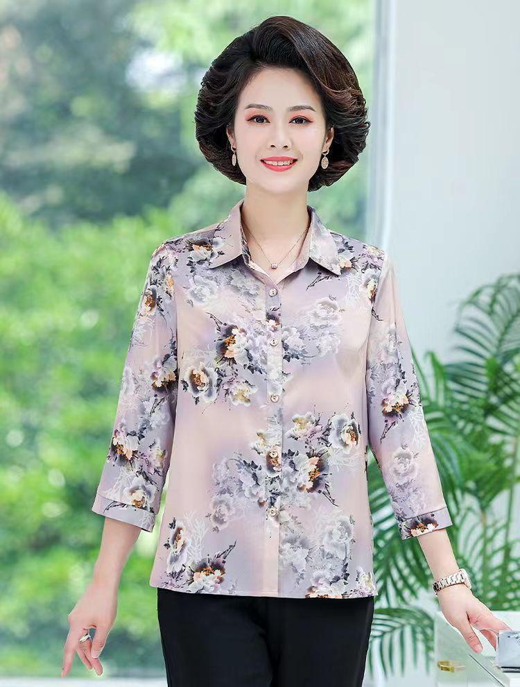 Product Introduction of Áo Sơ Mi Cho Mẹ TRUNG NIÊN, Tay Dài Trung Bình Áo Sơ Mi Hoa Mùa Xuân Mới 2022, Dáng Rộng Vừa Vặn, Áo Cho Bà 10
