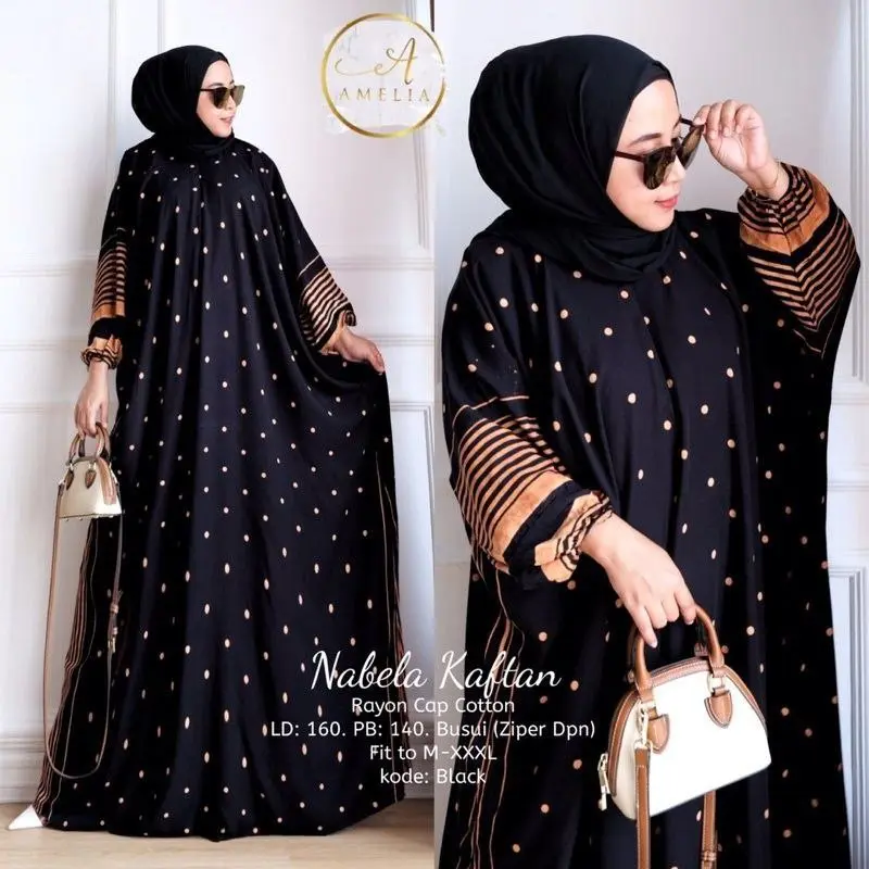 Nabela Kaftan Wanita Rayon Premium Gamis Dress Jumbo Batik Longdress Gamis Bigsize LD 160 cm Kaftan Busui Gamis By Batik Laris Joyo Motif Muslim