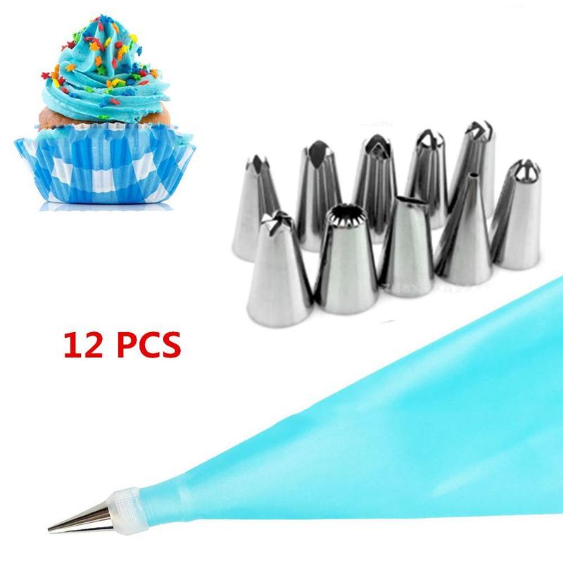 Product Introduction of ID HOME 12 PCS Set Silicone Cream Reusable Pastry Bag+10 Nozzle Set Alat Dekorasi Kue 11
