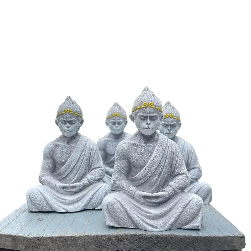 Tượng tôn ngộ không ngồi thiền gắn rêu giả cao 13.5 cm ngang 8cm chất liệu bột đá đúc đặc, trang trí tiểu cảnh , bể cả, bon sai ,ngộ không nhỏ cao 8cm