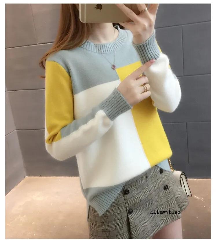 Product Introduction of Women color block pullover sweater autumn winter New Fashion large size round neck knitted tops female long sleeve jumper S-2XL 12