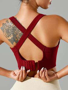 Brasier deportivo sin varillas para mujer, sólido y cruzado, cómodo y transpirable de alta elasticidad, ropa deportiva para uso interior y exterior