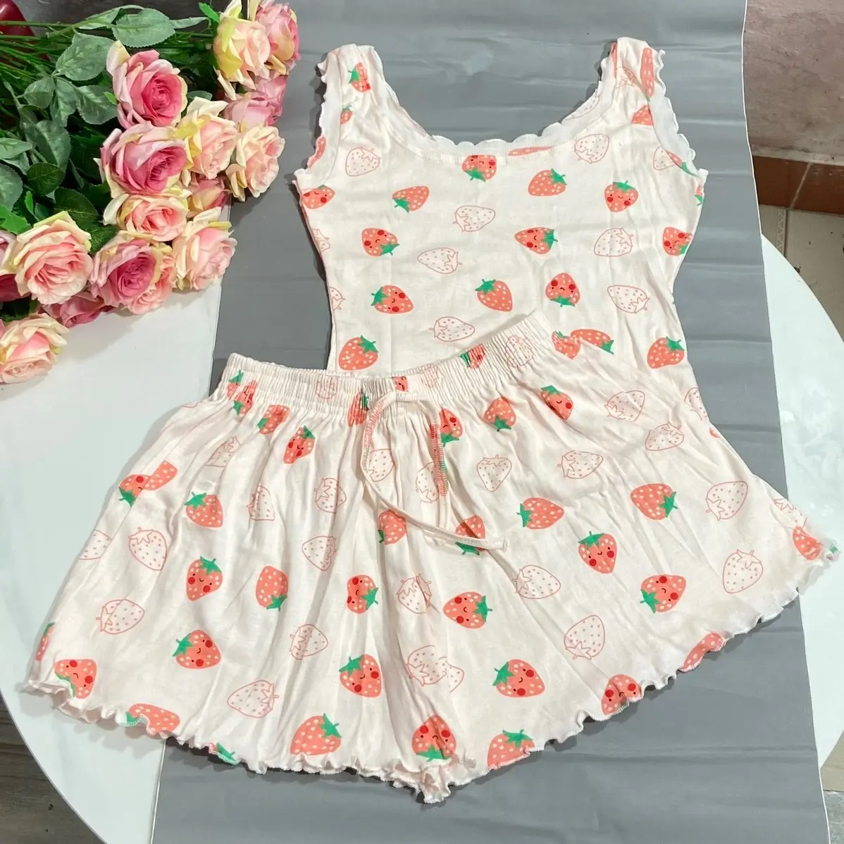 Bộ mặc nhà thun COTTON dây to nhiều màu bộ ngủ Áo Quần Nữ ngủ Nhung Women Top Quần Ngủ | BigBuy360 - bigbuy360.vn