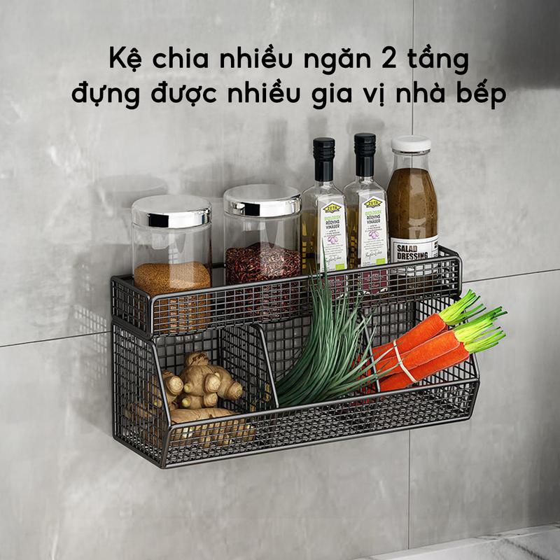 Kệ Đựng Gia Vị Hành Tỏi Dán Tường Nhà Bếp Chia Ngăn Giỏ Đựng Đồ Đa Năng Dính Tường Chịu Tải 10kg 2