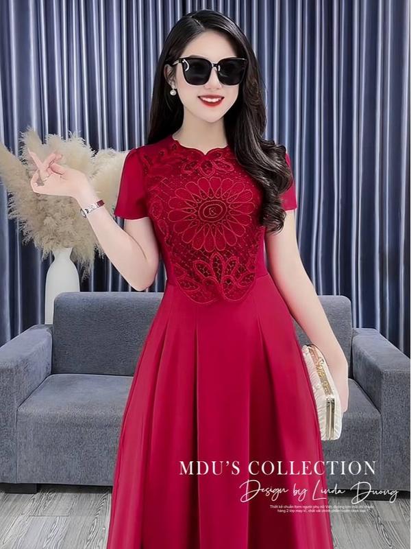 [MIỄN SHIP] MDU3941 Váy Ren Dệt 2 Lớp - Gam Màu Đỏ Sang Chảnh Cùng Họa Tiết Ren Thanh Lịch Dành Cho Nữ Women Dress 2