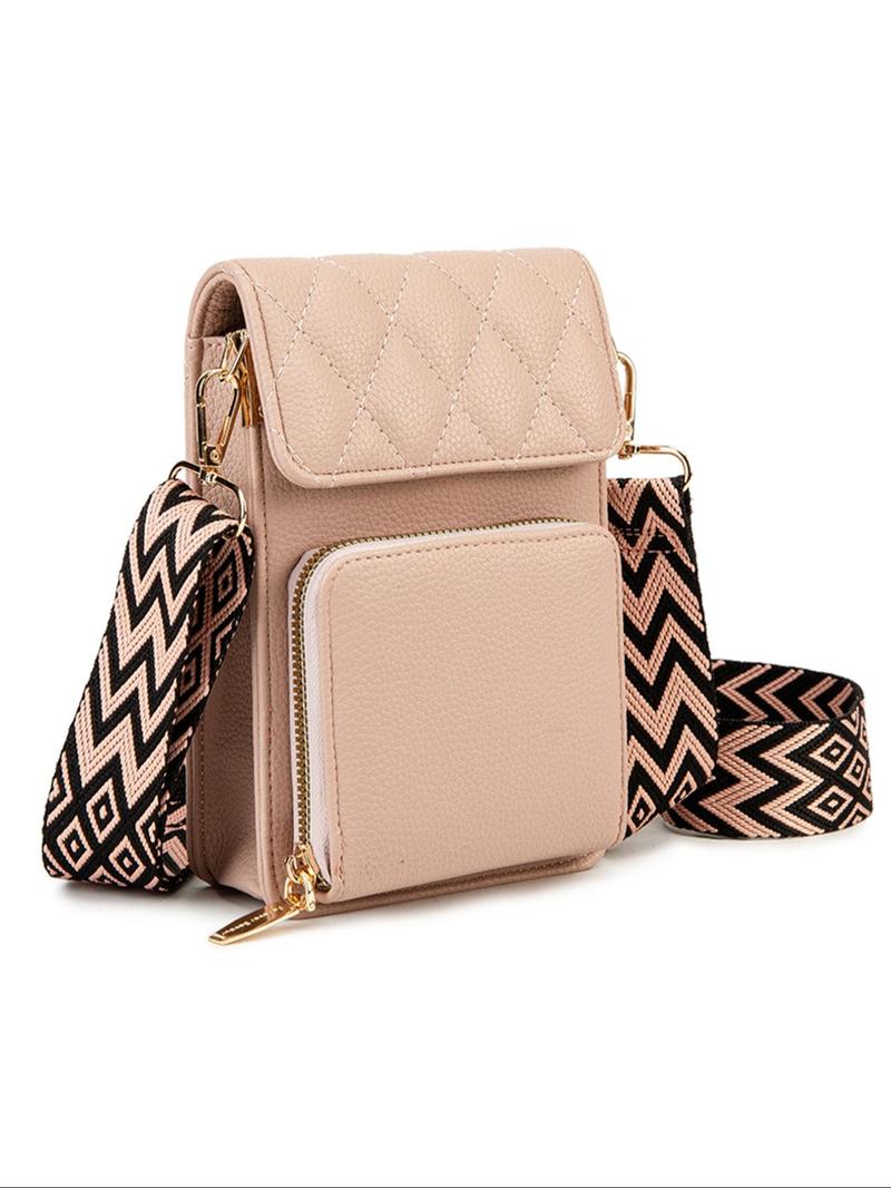 Product Introduction of Fashionable Argyle Quilted Detail Crossbody Bag, Casual Plain Phone Wallet Bag with Adjustable Wide Shoulder Strap, Simple All-match Bag for Daily Life 4