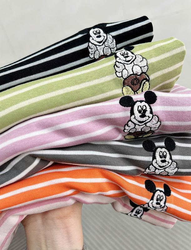 [ PHOM VỪA 40Kg-60Kg ] Áo thun nữ tay ngắn Tôn Dáng cổ tròn sọc phối hình thêu (CT Sọc Thêu Mickey) Top Women 1