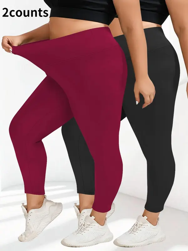 【Plus Size】 Solid High Waist Leggings, Casual Comfy Breathable Skinny Pants for Daily Wear, Women's Bottoms for All Seasons 4