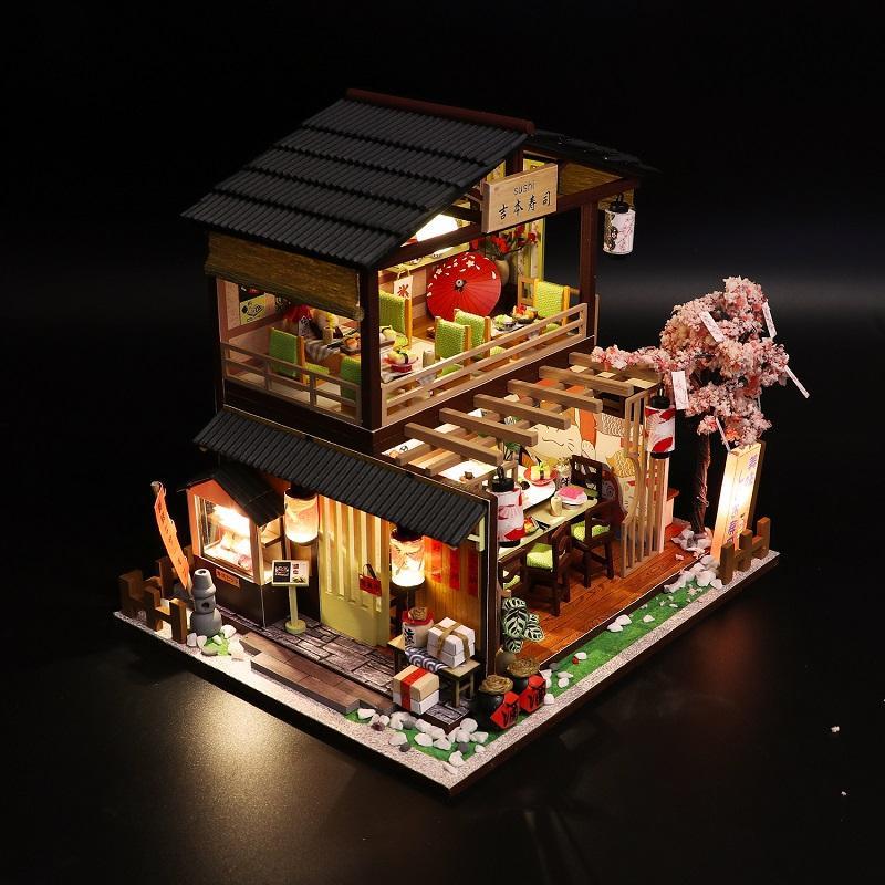 Sakura Sushi Bar Design Assembled Doll House, DIY Building Block Wooden Toy For Kids, Stocking Fillers Gift 3