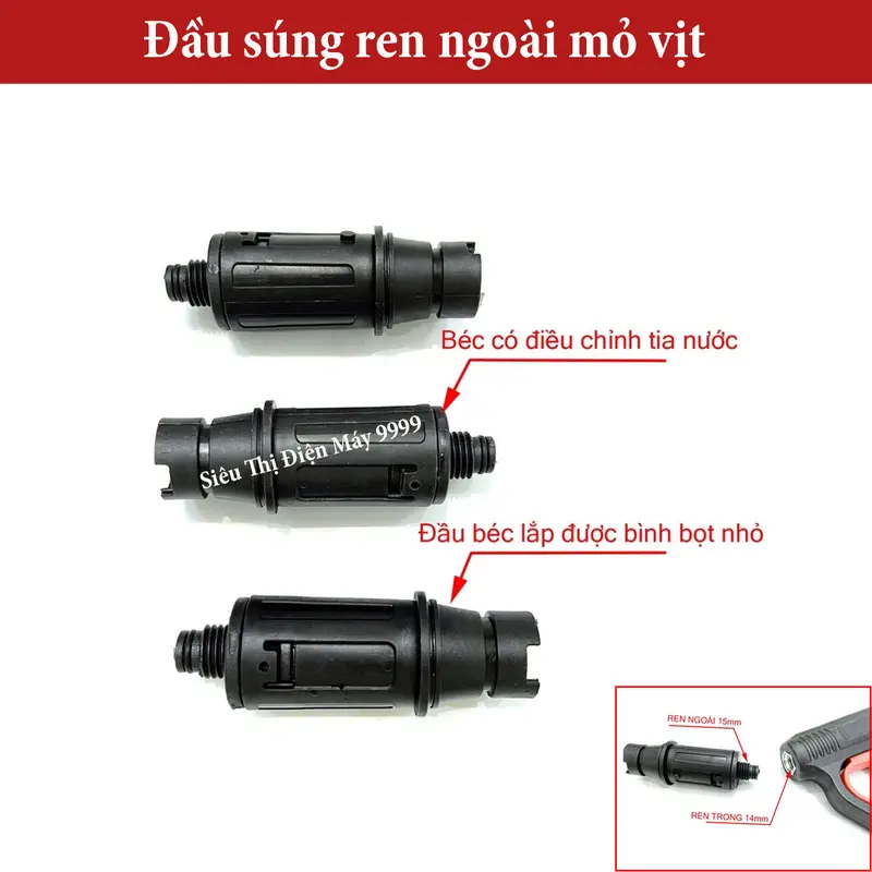 Đầu béc vòi xịt ren ngoài mỏ vịt kiểu gài gắn vòi xịt rửa áp lực cao 0