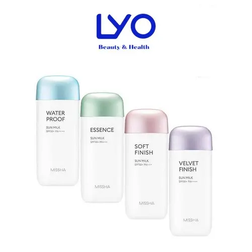 Kem Chống Nắng Missha hồng Soft finish tím Velvet finish xanh Waterproof Essence sun milk All  Around SPF50+ 70ml