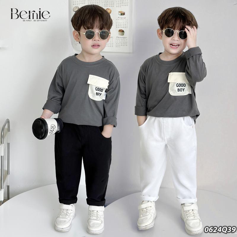 Quần dài bé trai màu trắng đen Bernie chất giả jean dày dặn - Quần baggy cho bé 9-25kg - 0624Q39
