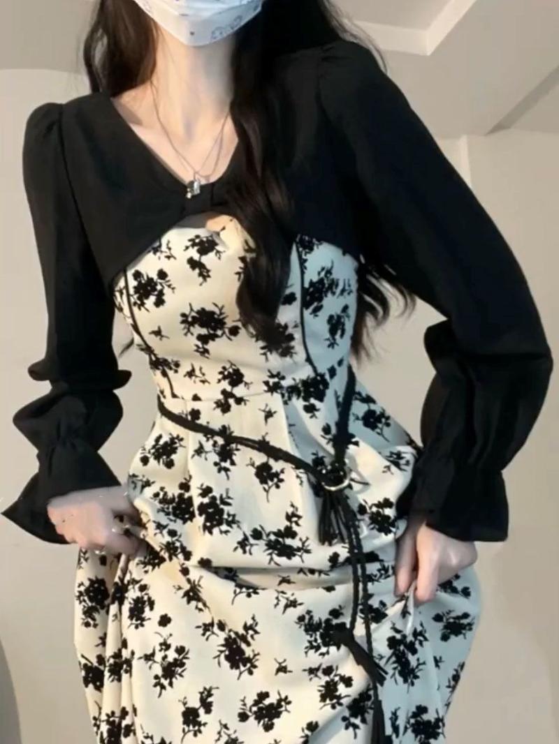 Product Introduction of 2024 [Store Hot Sale] 2024 New Spring Clothes French Platycodon Grandiflorum Floral Dress + Design Sense Shawl Sweet and Spicy Style Salt Series Two-Piece Set for Women 11