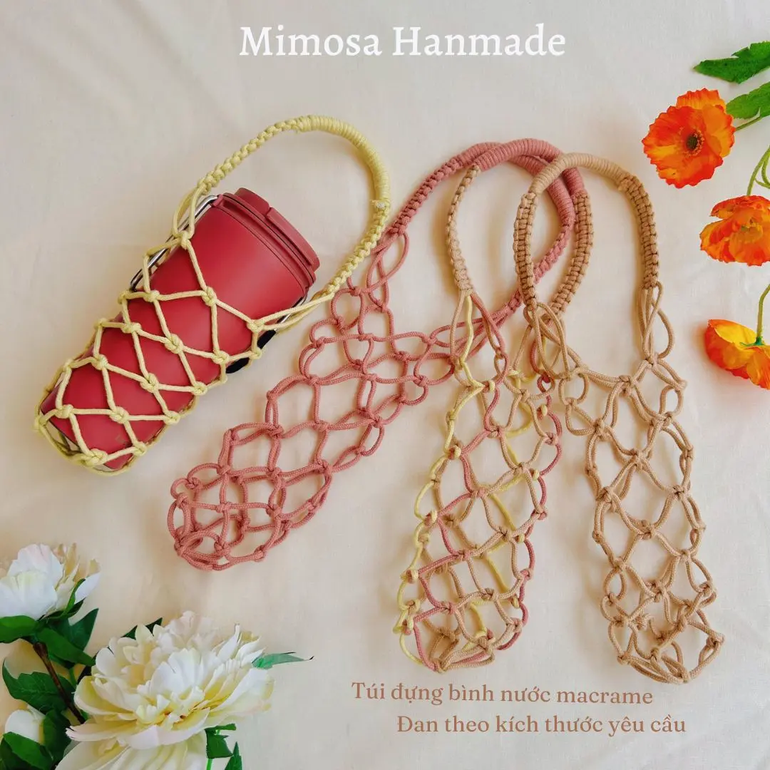 Túi Macrame đựng ly, bình giữ nhiệt thiết kế dễ thương 100% thủ công_Mimosa Handmade