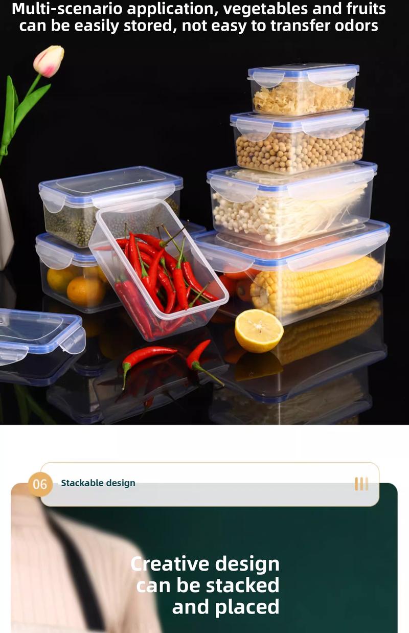 Product Introduction of Kitchen refrigerator rectangular thick fresh-keeping box lid sealed microwave oven heating lunch box vegetable and fruit storage box 9