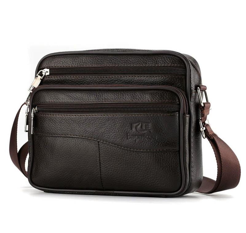 N005 Túi đeo chéo nam da bò KT 22.5*20 cm, Màu đen màu nâu