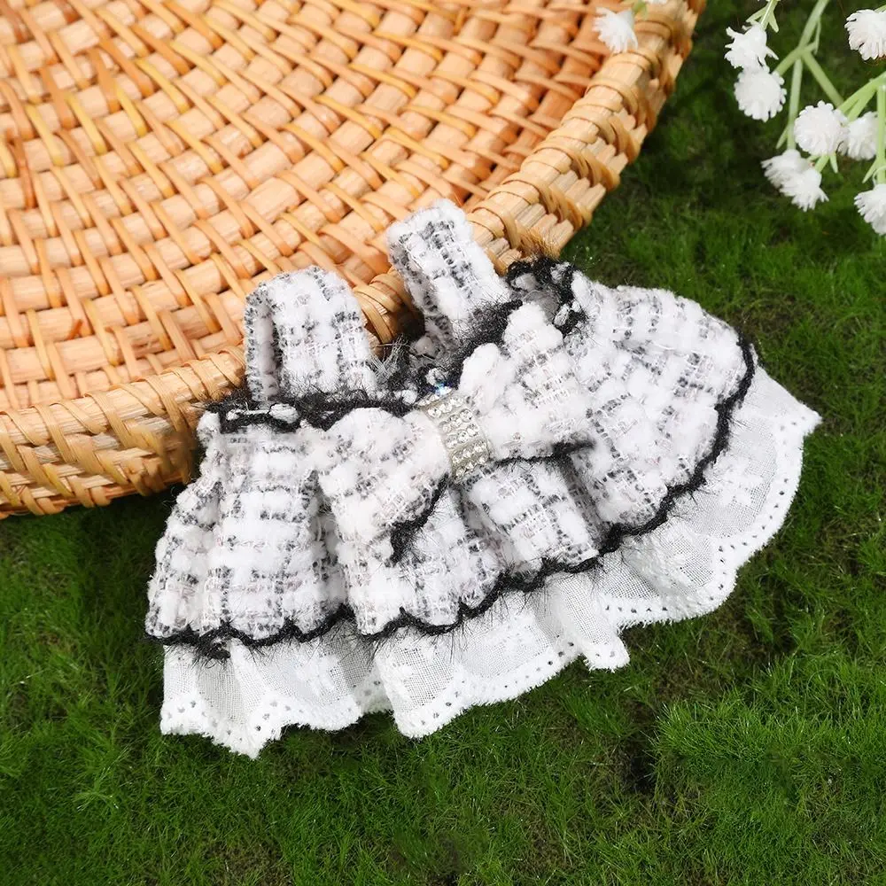 Fashion Cute Plaid Dress Clothing DIY Retro Bow Lace Dress Bilateral Dressing Game Girl Gift Toy for 10-15cm Cotton Doll