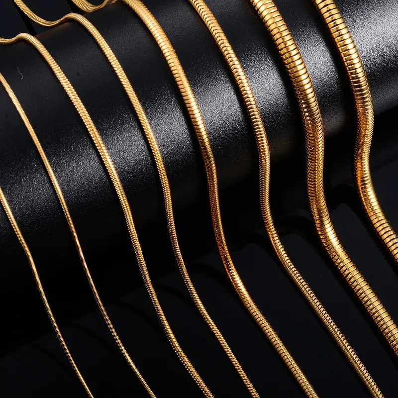 1mm/1.5mm/2.4mm/4.2mm Stainless Steel Round Snake Chain Gold Color Necklace For Women And Men Hip Hop Jewelry Gift