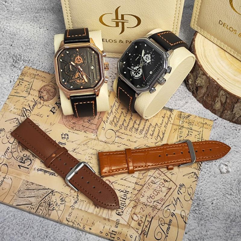 Đồng hồ Nam【DELOS&PALLAS No.1077 quartz tự động tăng cường dây da bò lớp trên