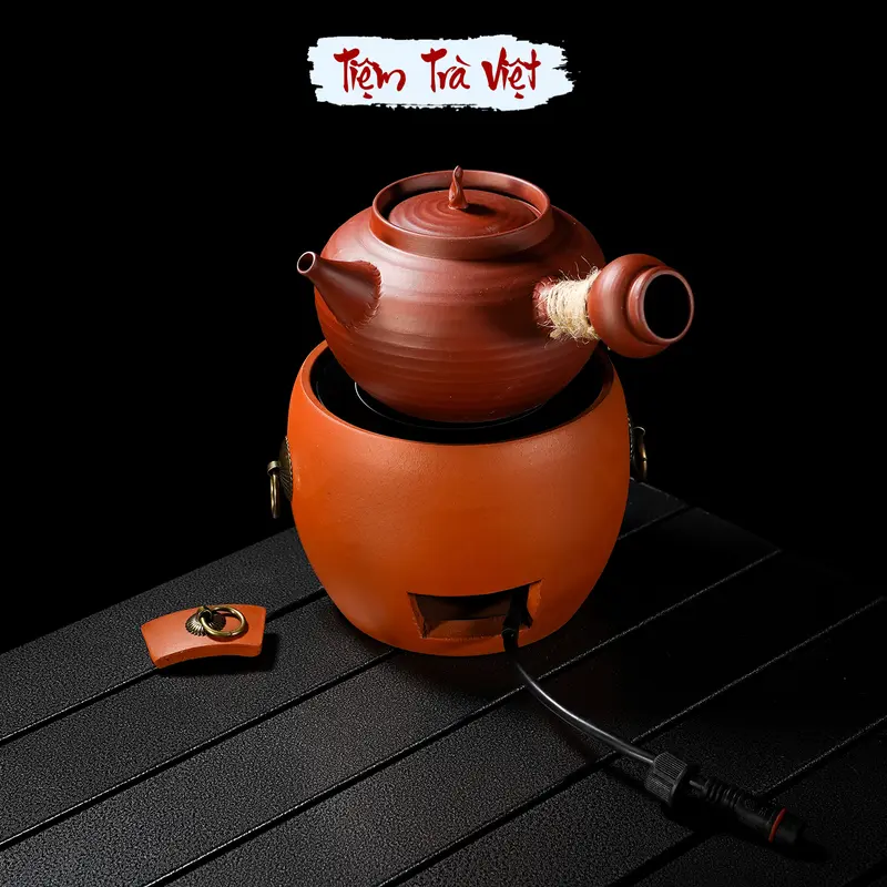 Bếp gốm pha trà Triều Châu từ đất sét đỏ, hỏa lò bàn trà lõi rời có thể thay lõi điện 6