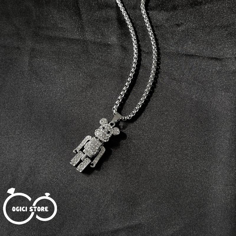 Dây chuyền nam nữ gấu đính đá thời trang, Vòng cổ gấu đính đá phong cách hiphop dễ thương, Unisex Titan