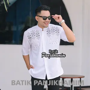 Baju Koko Putih Lengan Pendek Pria Dewasa Kombinasi Bordir Bahan Katun Adem Jumbo XXL