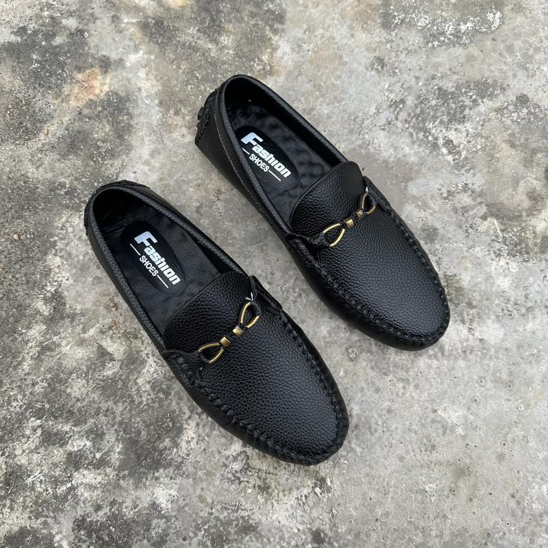 Giày mọi moca nam màu đen đế bệt - da xít chống nhăn, đế cao su chống trượt Jean size 37-43